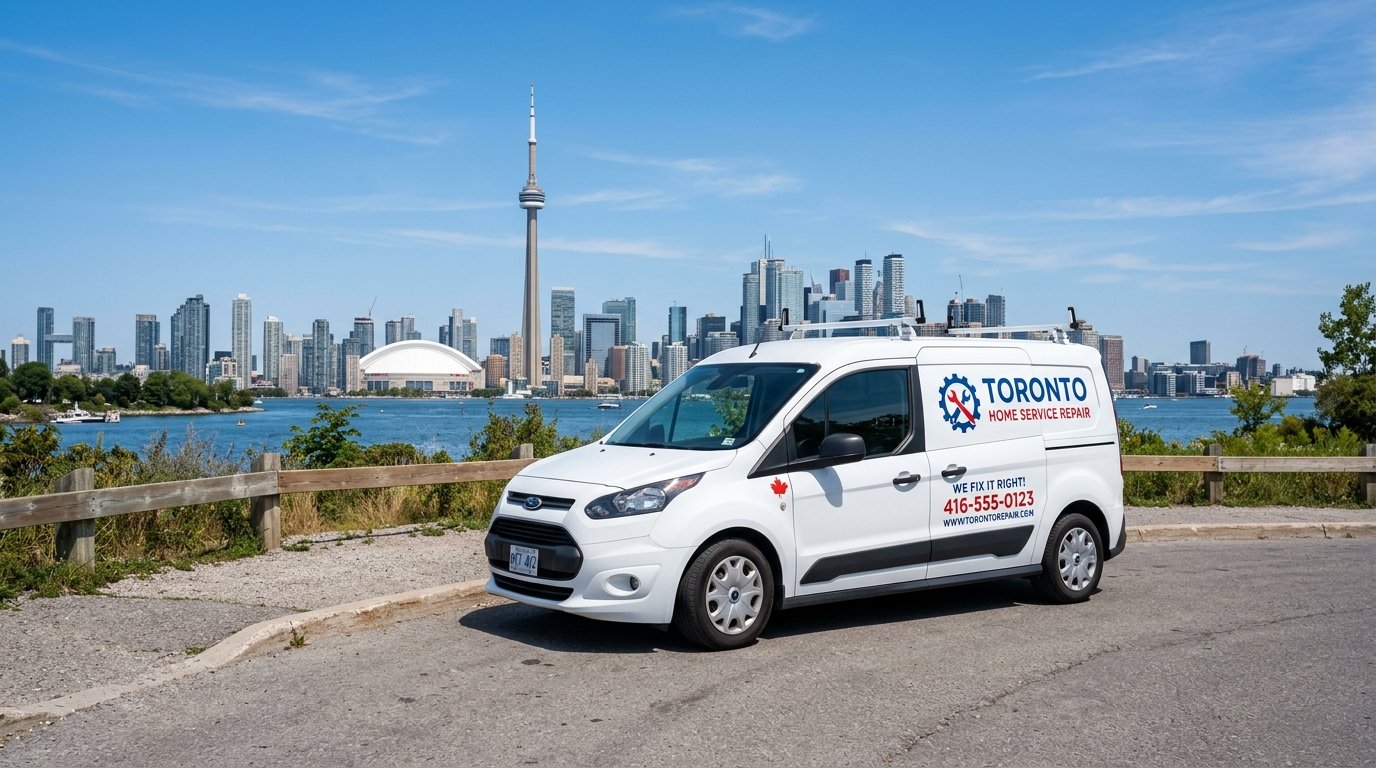Our service van in front of the Toronto skyline